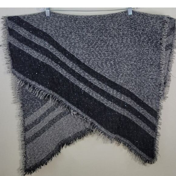 Marcus Adler New York Scarf/Shawl Sequined Black/Gray Fringed Cozy Winter Warm - Picture 3 of 9
